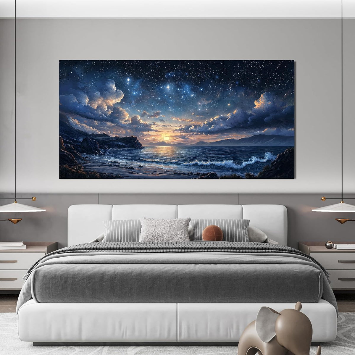 Canvas Wall Art Decor Large Wall Art Pictures for Living Room Landscape Coastal Wall Art Canvas Art Wall Decor Star Night Blue Artwork for Walls Prints Art Work for Room Office Home Wall Decor 29"x58"