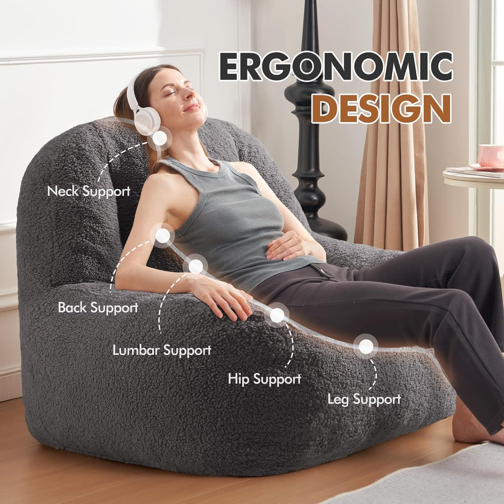 Homguava Bean Bag Chairs for Adults,Giant Beanbag Couch Adult Bean Bag Chair with Filler Included,Modern Lazy Sofa Comfy Chair for Living Room(Dark Grey)