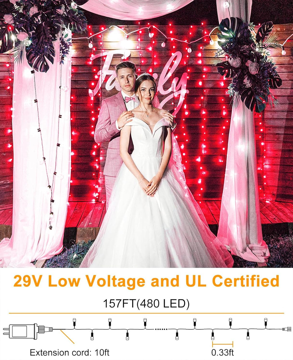 Christmas Lights Outdoor, 157FT 480 LED Plug in Christmas Tree Lights Waterproof, 8 Modes Green Wire Twinkle String Light for Indoor Room Patio Garden Porch Xmas Wedding Party Decorations, Red