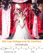 Christmas Lights Outdoor, 157FT 480 LED Plug in Christmas Tree Lights Waterproof, 8 Modes Green Wire Twinkle String Light for Indoor Room Patio Garden Porch Xmas Wedding Party Decorations, Red