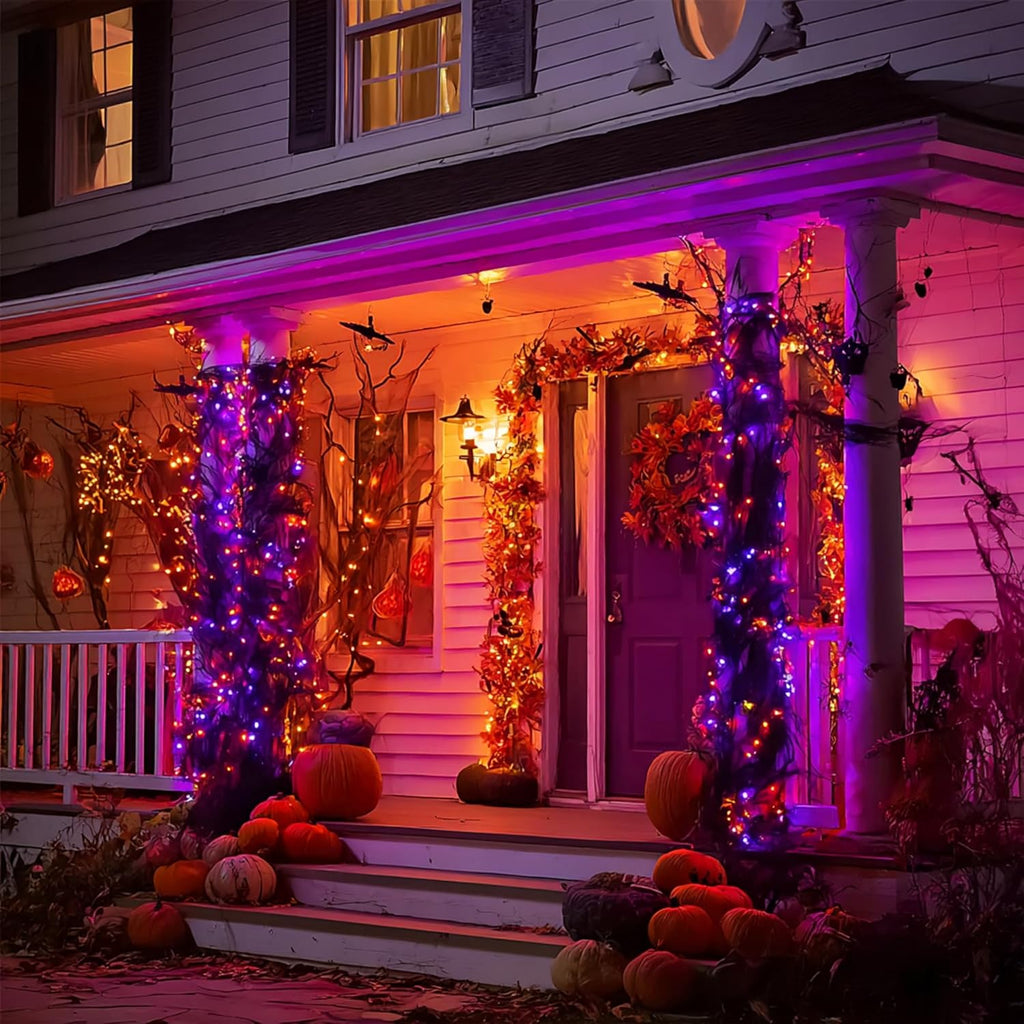 Dazzle Bright Outdoor Halloween String Lights, 1000 LED 328 FT Plug in Fairy Light with Remote Control 8 Modes & Timer, Waterproof Decoration for Home Garden Yard Wedding, Purple and Orange