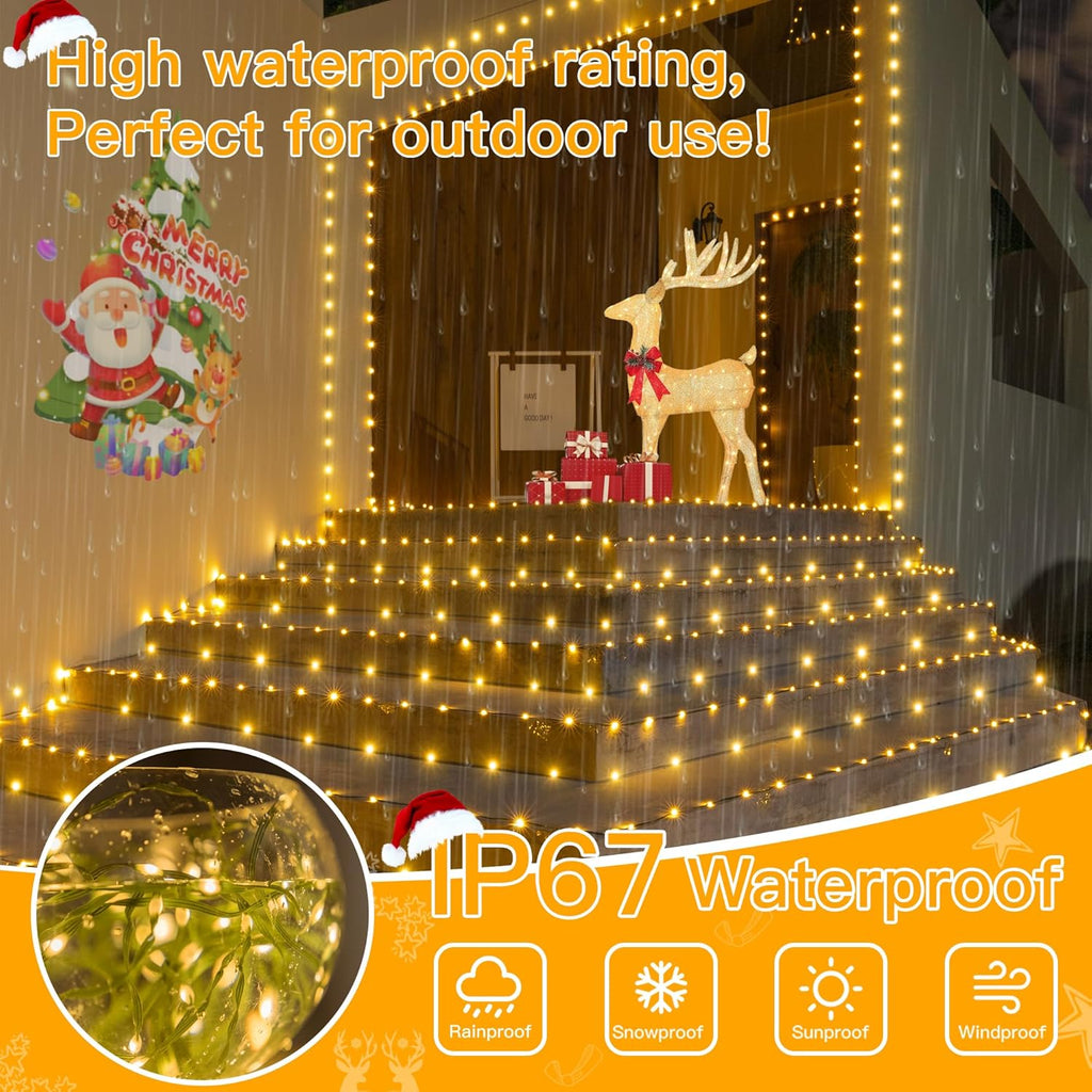 Ollny Christmas Lights 1000 LED 330 FT, IP67 Waterproof Plug in Christmas Tree Lights with Remote, 8 Modes, 3 Timers, Dimmable, House Xmas Indoor Decorations String Light (Warm White)