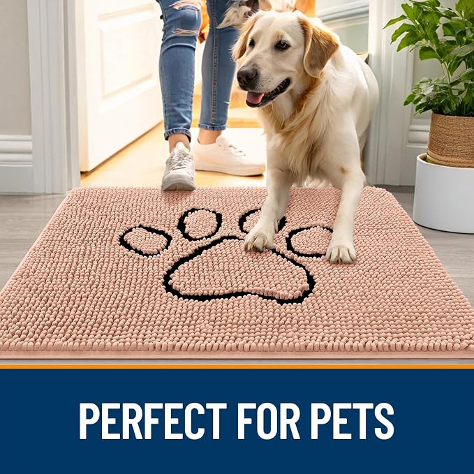 OLANLY Dog Door Mat for Muddy Paws 36x24, Paw Print Design Chenille Mud Mat | - Image 6