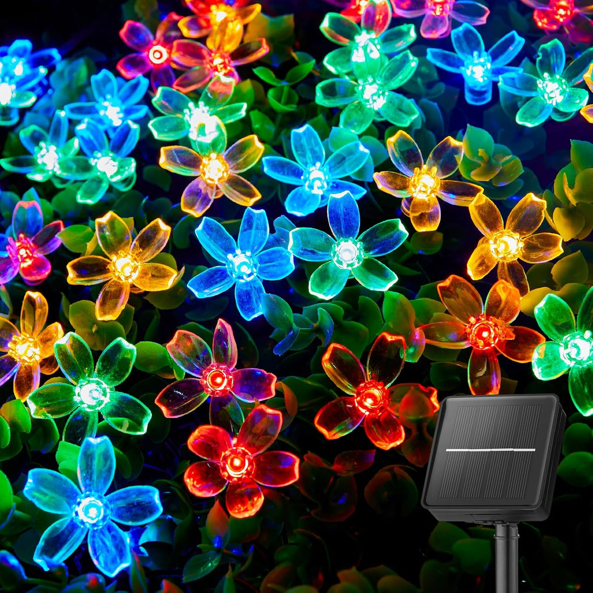 Brightown 60 LED Flower Solar String Lights Outdoor Waterproof Fairy Lights for Garden Yard Fence Patio Christmas Tree Wedding Party Decor, Multicolor