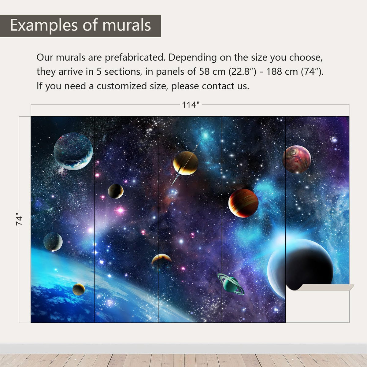 AFZEVEB-Space Galaxy Wallpaper Cosmic Planet Wall murals for Kids Room 114"x74" (Not Peel and Stick)