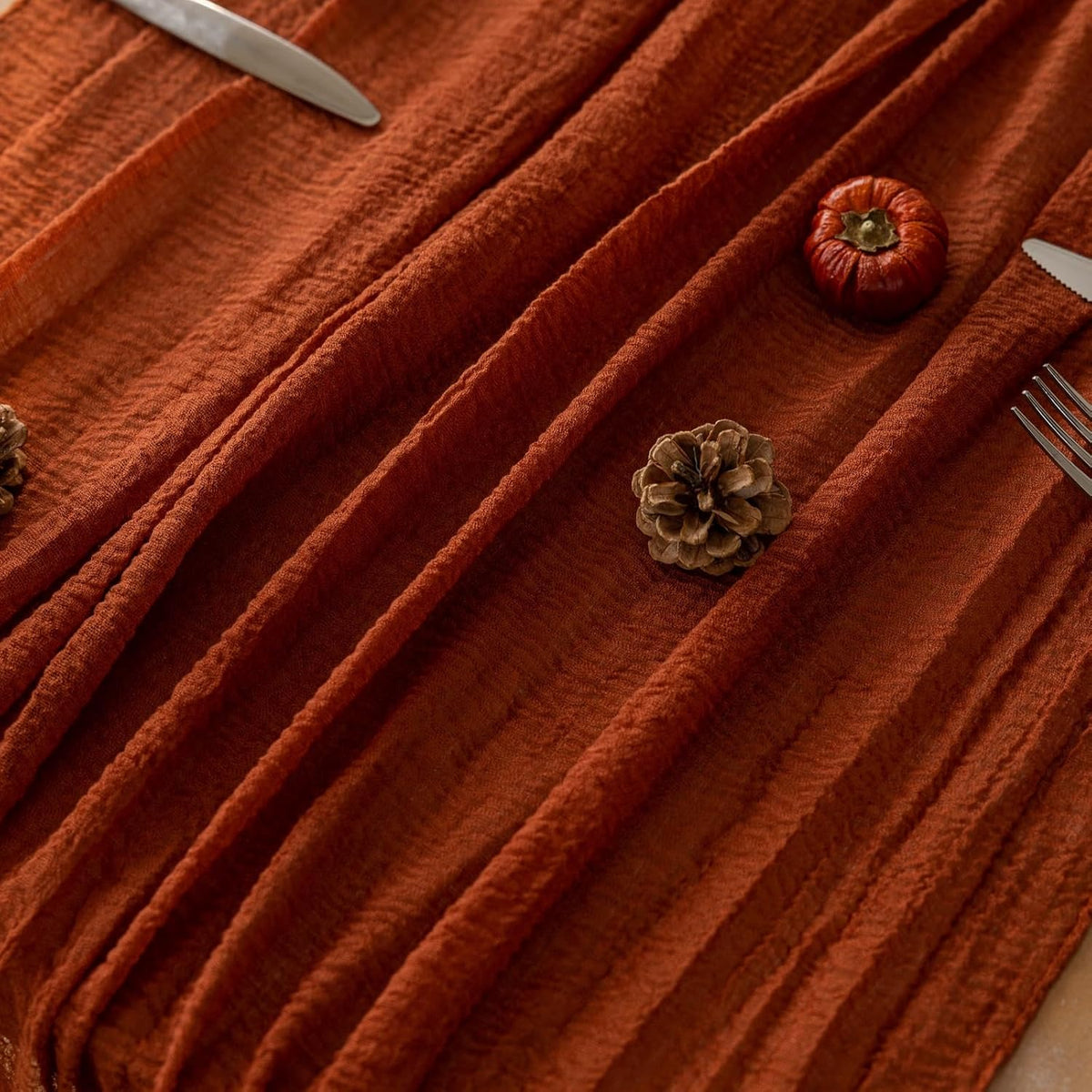 Keketo Fall Table Runner Terracotta Rust Gauze 120 Inch 10 FT Rustic Burnt Orange Cheese Cloth for Wedding Baby Bridal Shower Party Centerpiece Sheer Thanksgiving Fall Decorations for Home