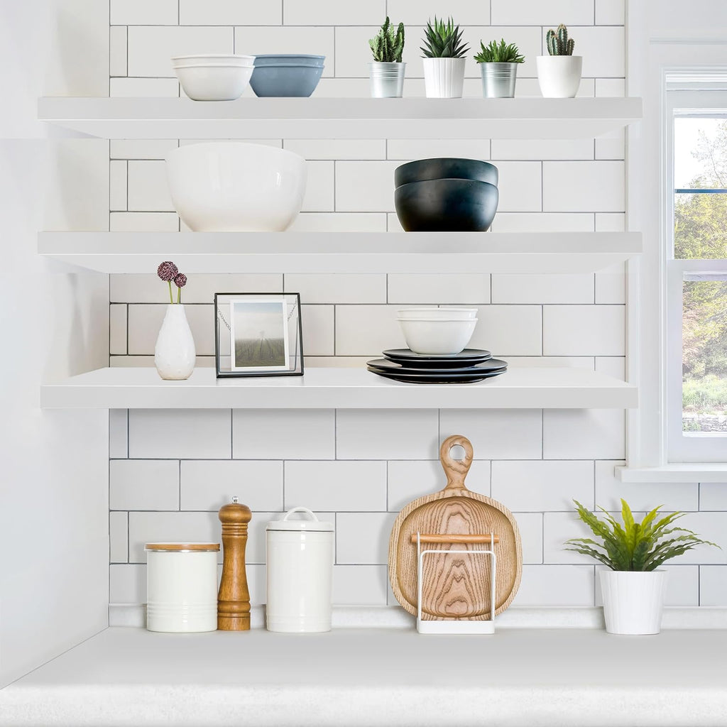 Sorbus Floating Shelves for Wall - 48 Inch Long Bathroom Shelves, Wall Decor for Bedroom, Kitchen, Living Room & Book Storage - Mounted Floating Shelf with Invisible Brackets (White, 3 Pack)