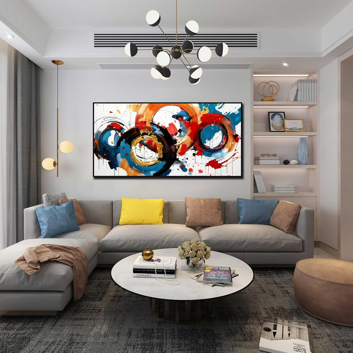 Abstract Wall Art With Black Wood Frames Large Canvas Prints Modern Living Room Bedroom Home Office Wall Decor Framed Colorful Circle Abstract Picture Ready to Hang Size 30x60