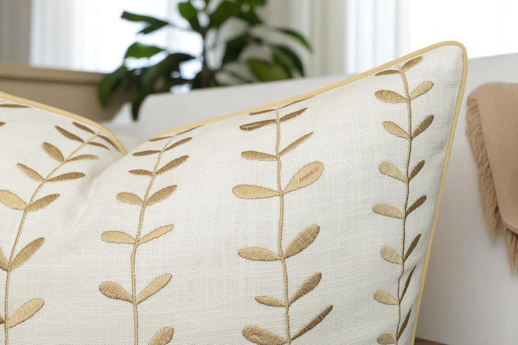 VAGMINE Embroidered Lollipop Cushion Cover - 20x20 Inches Square - 100% Cotton Ivory Throw Pillow Case - Soft Elegant Texture - Stylish Addition to Home Interiors, Bedroom, Office, Farmhouse