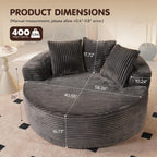 ovios 58" Oversized Round Chair Lounge Chaise Indoor, No Assembly Required, Cloud Large Circle Chair with Plush Fuax Fur, Fluffy Modern Sleeper Sofa Bed for Reading Yoga, Grey (Plush Corduroy Fabric)