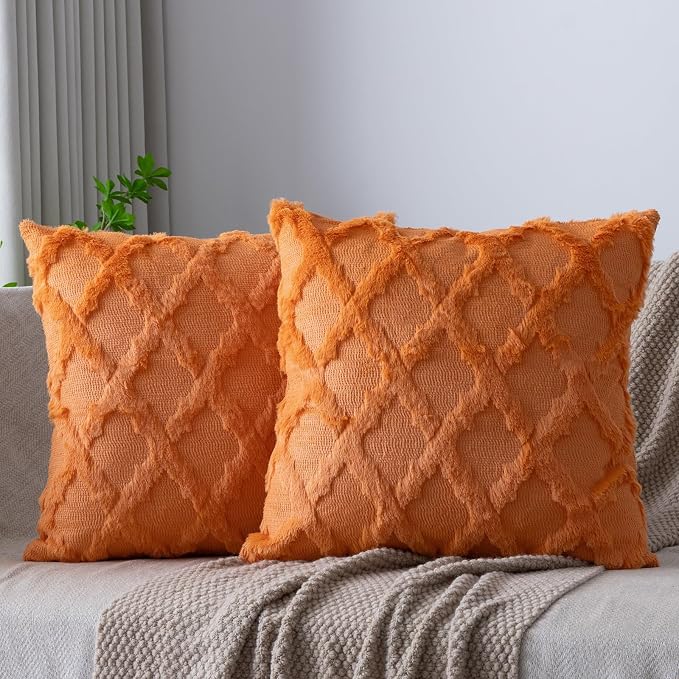Set of 2 Soft Moroccan Throw Pillow Covers 24x24 Inch Plush Boho Decorative by Cozoomy