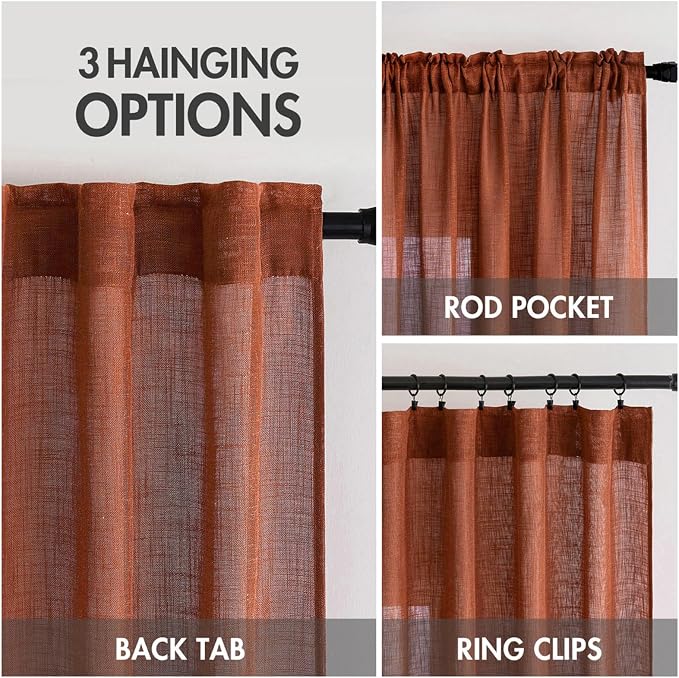 MIULEE Burnt Orange Fall Linen Curtains 52x54 Inch 2 Panels - Image 3