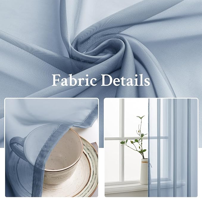 MIULEE Dusty Blue Sheer Curtains 54 X 45 Inches, 2 Panels | Solid Color - Image 3