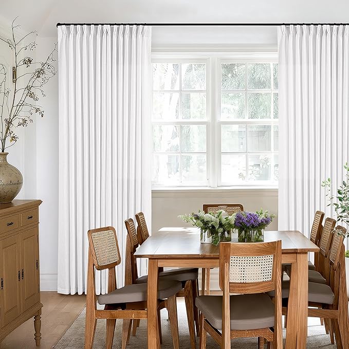 Snow White Linen Pinch Pleated Curtains 102 Inches Long 2 Panels | - Image 6