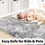 Amdrebio Tie-Dyed Light Grey Fluffy Area Rug 4x6 - Image 4