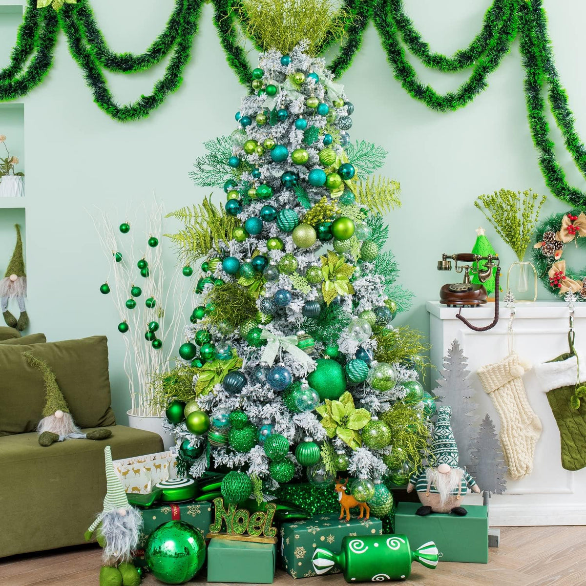 XmasExp 24ct Christmas Ball Ornaments Shatterproof Christmas Ornaments Set Decorations for Xmas Tree Balls 40mm/1.57" (1.57'', Green)