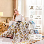 Fall Throw Blanket for Couch, Brown Boho Decorative Throw Blanket, 100% Cotton Muslin Breathable Woven Farmhouse Blankets Quilt, 60"x80" Reversible Lightweight Blankets Bohemian Throw Quilt