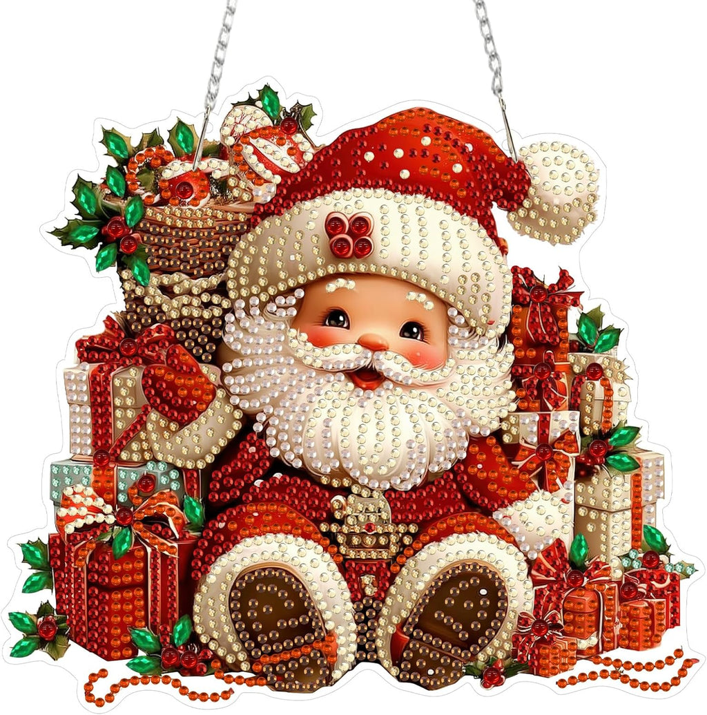 MEIYUDA Christmas Diamond Art Hanging Kits for Adult, Santa Claus Diamond Painting Hanging Kits Ornaments, DIY Special Shaped Rhinestone Window Pendants kit for Home Garden Wall Decor Gift