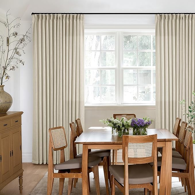 Linen Beige Pinch Pleated Semi Sheer Curtains 80 Inches Long 2 Panels Set | - Image 7