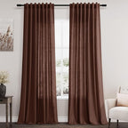 Extra Long Rustic Brown Linen Curtains 120 Inch by Nanspring