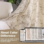 Taupe Vintage Floral Linen Curtains Farmhouse 50W X 63L 2 Panels | Elisa Series - Image 6
