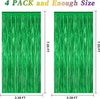 4 Pack Green Streamers, 3.28 FT x 7.05 FT Birthday Tinsel Backdrop, Metallic Green Foil Fringe Curtains Photo Booth Backdrop, Green Jungle Theme Decorations Birthday Decor