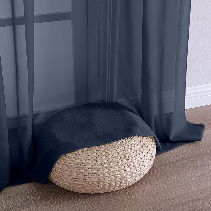 Navy Blue Sheer Curtains 72 Inches Long 2 Panels Set, Transparent Voile Sheer - Image 8
