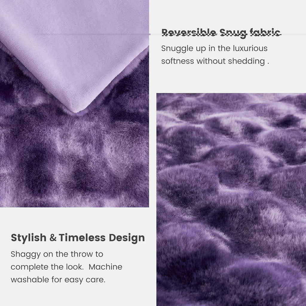 Cozy Bliss Faux Fur Throw Blanket for Couch, Fuzzy Soft Plush Thick Bubble Blanket for Sofa Bedroom Living Room, 50 * 60 Inches Tie-dye Purple