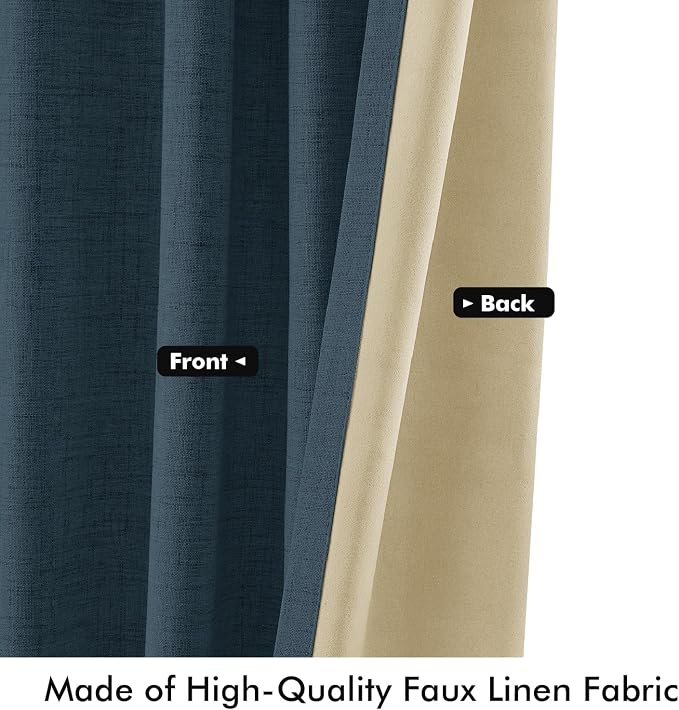 MIULEE 100% Blackout Linen Curtains 42 x 84 Inch Navy Blue 2 Panels | Thermal - Image 6