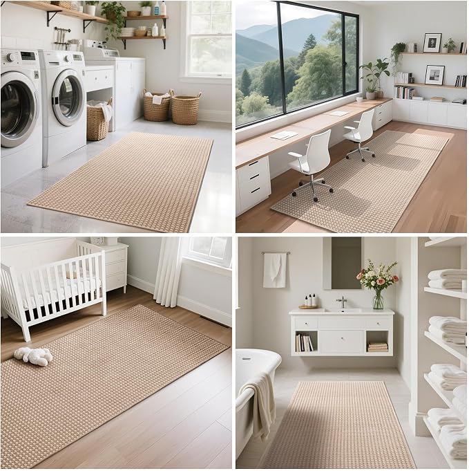 Hallway Runner Rug Extra Long Kitchen Runner Washable Brown 2x8 ft | Boho Woven - Image 9