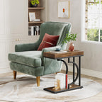 Tribesigns Narrow Side Table Brown Black C Shaped End Table Modern Bedside Tables for Couch, Small Sofa Tables with Metal Frame for Living Room (1, Brown+Black)
