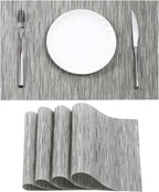 Leetaltree Silver Placemats Set of 4 - Heat Resistant Non-Slip Place mats for Dining Table, Washable Durable PVC Vinyl Woven Table Mats（Silver, 4）