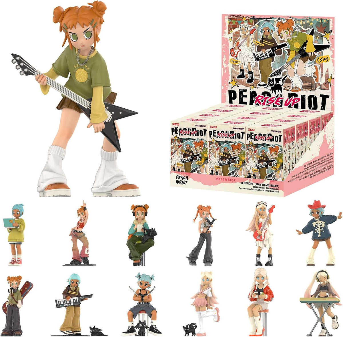 POP MART Peach Riot Rise Up Series Figures, 12PCs Peach Riot Blind Box Figures, Random Design Action Figures Collectible Toys Home Decorations, Holiday Birthday Gifts for Boys and Girls, Whole Set