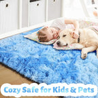 Amdrebio Tie-Dyed Light Blue Shaggy Kids Area Rug 4x6 - Image 2