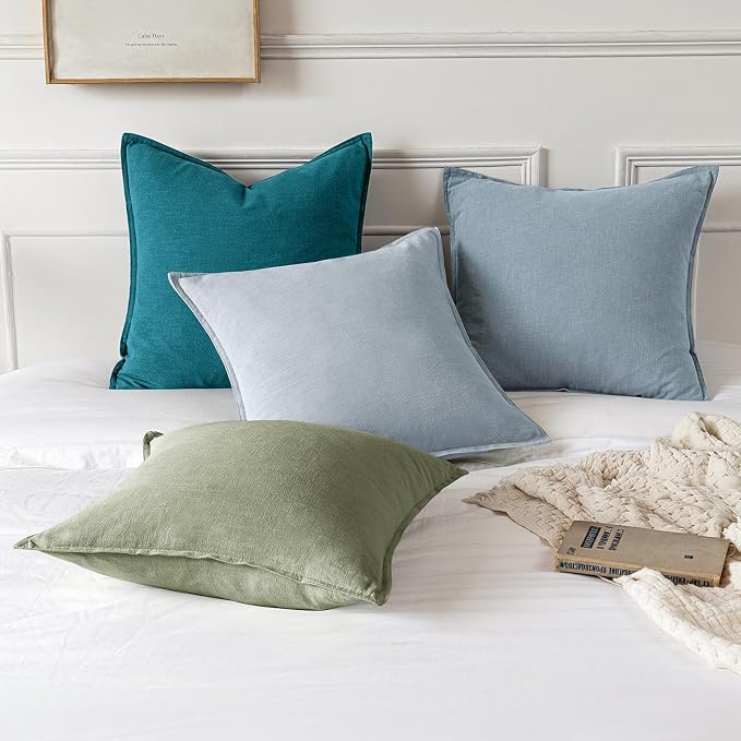 MIULEE Decorative Linen Euro Sham Pillow Covers 22x22 Inch Sage Green | Boho - Image 5