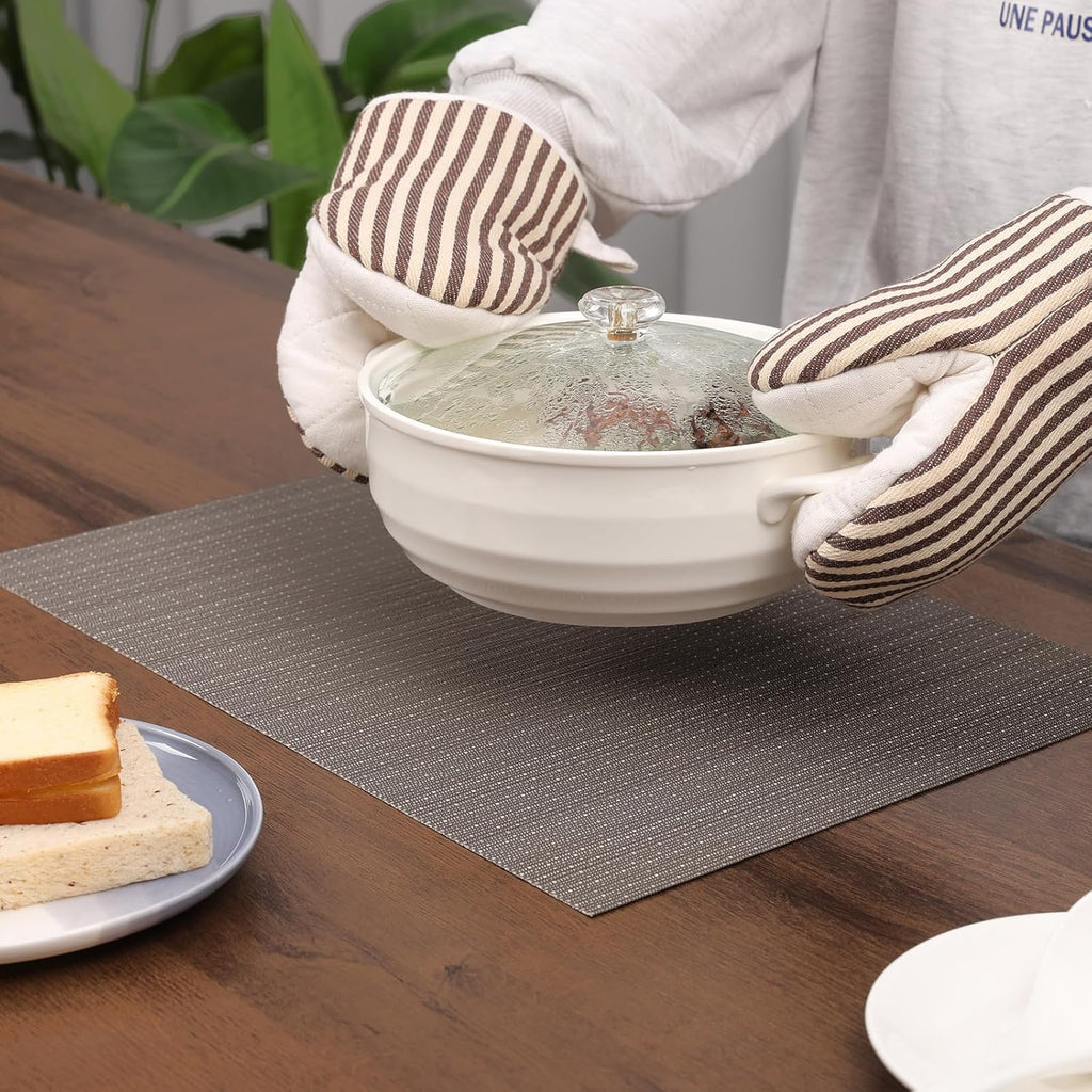 Myir JUN Placemats Set of 4, Vinyl Woven Placemats Place Mats Indoor Set of 4 Washable Table Mats Non-Slip Place mats for Dining Table (Dark Gray, Set of 4)