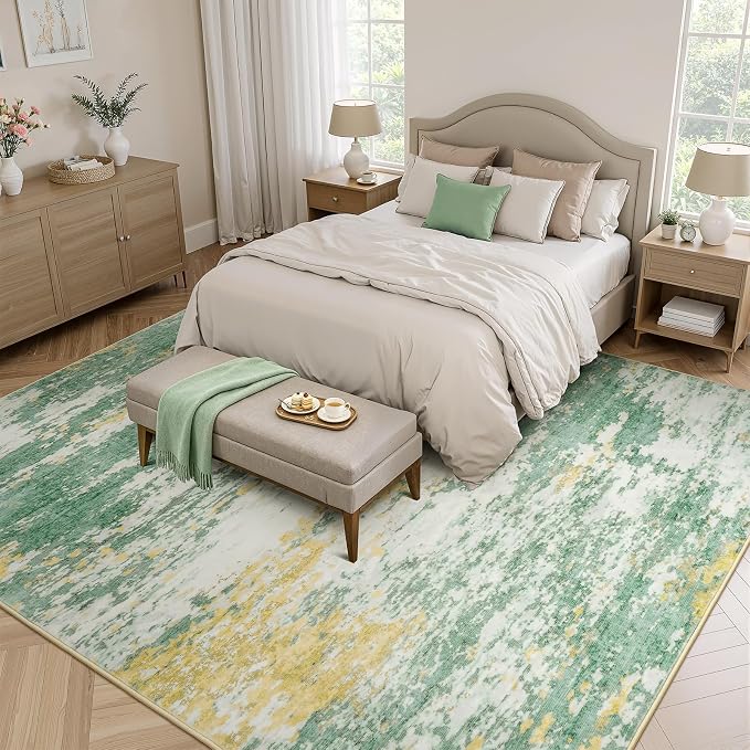 5x7 Area Rug for Living Room, Abstract Washable Non-Slip Rugs, Light Green | - Image 2