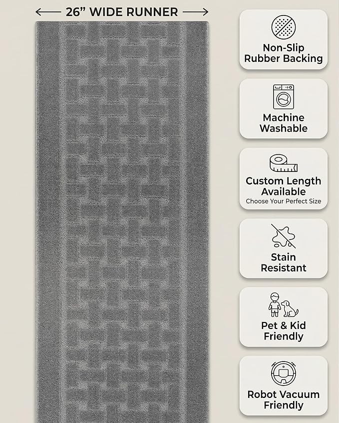 Runner Rug 12 ft, Non-Slip Washable Rug, Rubber Backing, Rolled in Box - Image 5