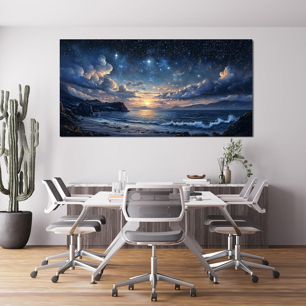 Canvas Wall Art Decor Large Wall Art Pictures for Living Room Landscape Coastal Wall Art Canvas Art Wall Decor Star Night Blue Artwork for Walls Prints Art Work for Room Office Home Wall Decor 29"x58"