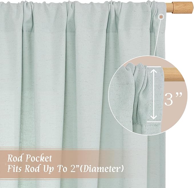 Linen Sheer Curtains 84 inch for Living Room, Light Blue, 2 Panels | Light - Image 3