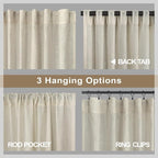 Pitalk Living Room Curtains 105 Inch Length 2 Panels Set Back Tab Beige Linen - Image 5