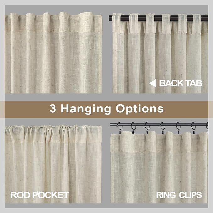 Pitalk Flax Linen Sheer Curtains 68 Inch Length 2 Panel Set - Image 5