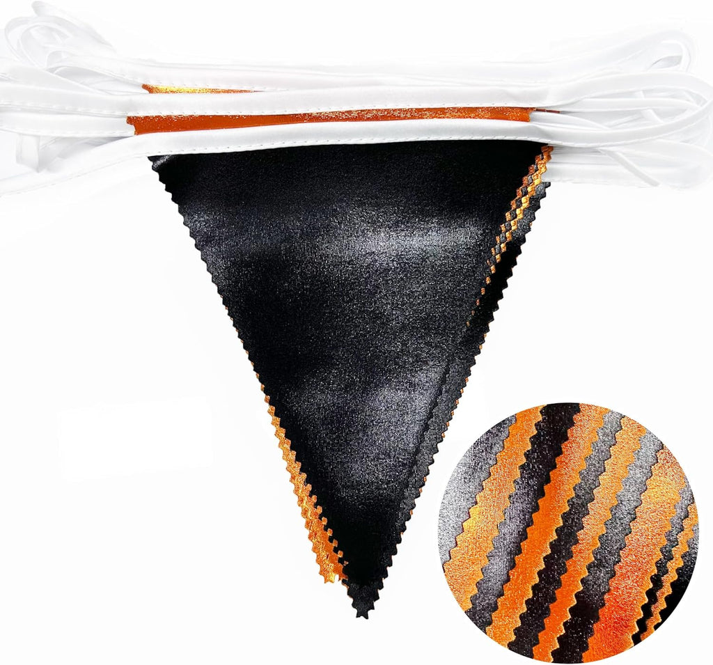 Black Orange Party Decoration Metallic Fabric Triangle Pennant Banner Flag Bunting Garland for Graduation Halloween Fall Autumn Thanksgiving Birthday Wedding Baby Shower Bridal Shower Party Supplies