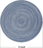 AHHFSMEI Round Braided Placemats Set of 6 Round Table Mats for Dining Tables Natural Woven Heat Resistant Place mats 15 Inch (Teal)