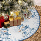 Christmas Tree Skirt 48 inches Blue Snowman Christmas Tree Skirt Mat Farmhouse Xmas Ornaments Decorations for Christmas Holiday Party (Blue, 48in)
