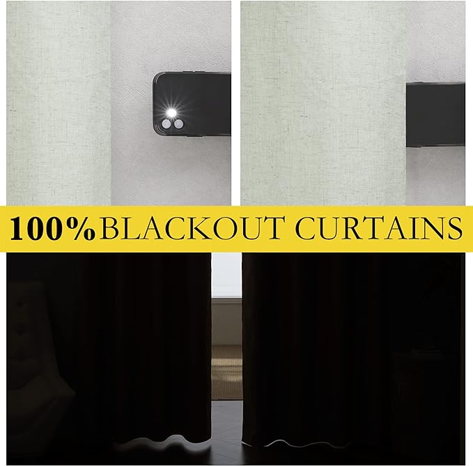 NICETOWN Sage Green 100% Blackout Linen Texture Curtains 90 inches Long 2 Panels - Image 2