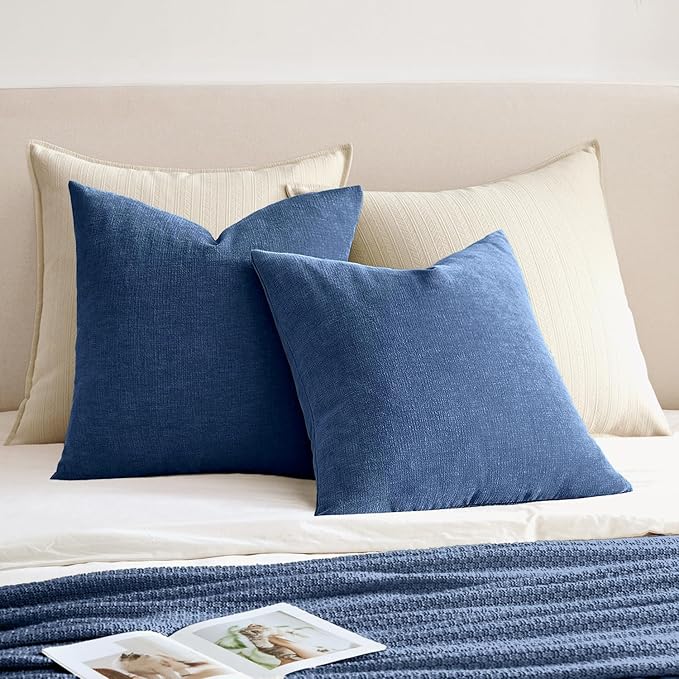 MIULEE Navy Blue Chenille Couch Throw Pillow Covers, 18x18 | Set of 2, Soft - Image 4