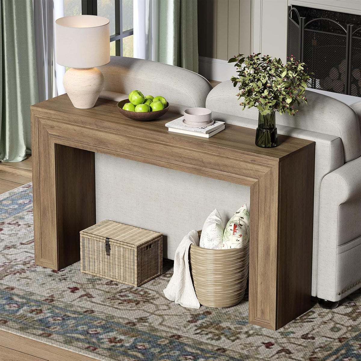 Rresyet 55 Inch Long Console Table, Sofa Table Behind Sofa, Wooden Entryway Table, Farmhouse Entryway Table for Entry, Hallway, Living Room (Wood)