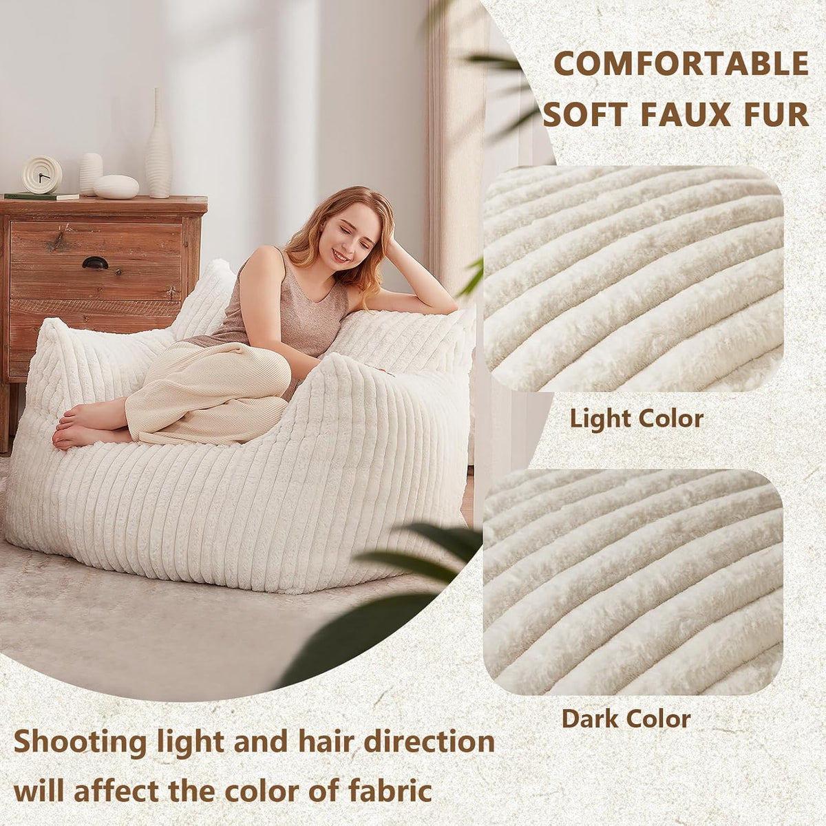 Giant Bean Bag Chairs for Adults Teens, Large Bean Bag Sofa Chairs with Filling Comfy Fuzzy BeanBag Chair with Armrests for Bedroom Living Room Reading