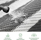 GENIMO Outdoor Rug Waterproof Area 10'x14' for Patio, Foldable Reversible Plastic Straw Carpet for Travel Trailers, Outside Mat for Rv, Deck, Picnic, Porch, Camper, Balcony, Beach, Grey & White